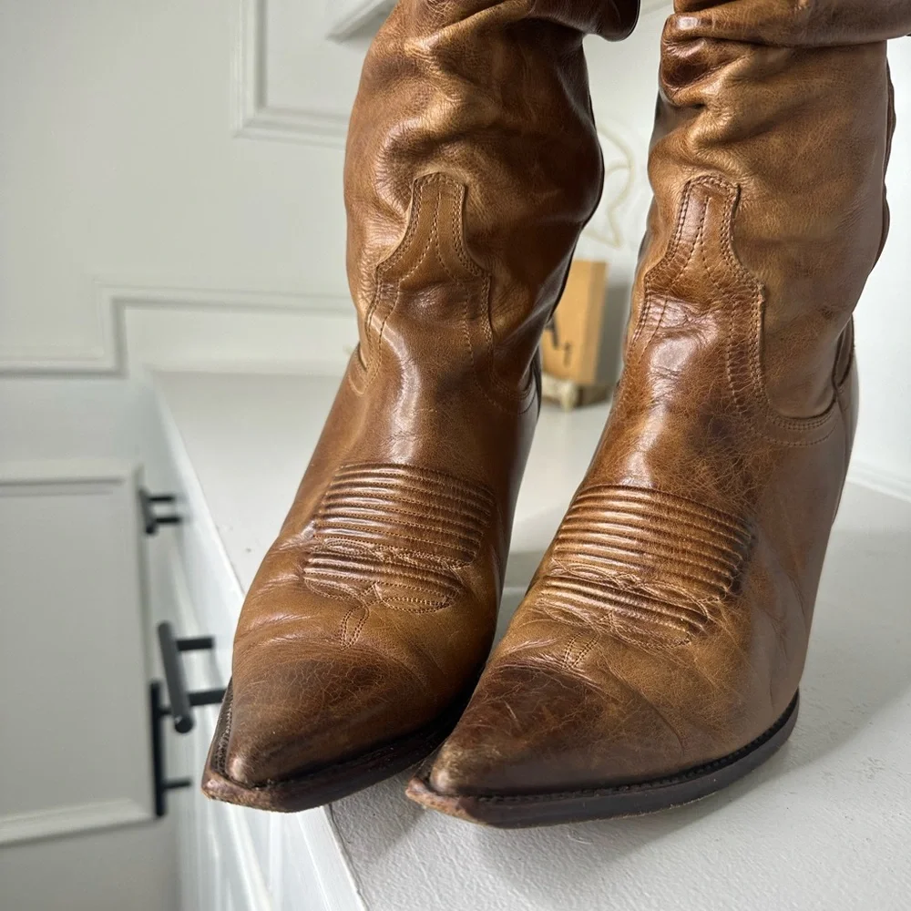 Charlie 1 Horse Women’s 9.5B Tan Leather Slouchy Western Boots Boho Trend - Picture 4 of 10